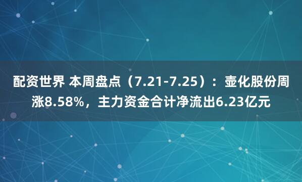 配资世界 本周盘点（7.21-7.25）：壶化股份周涨8.58%，主力资金合计净流出6.23亿元