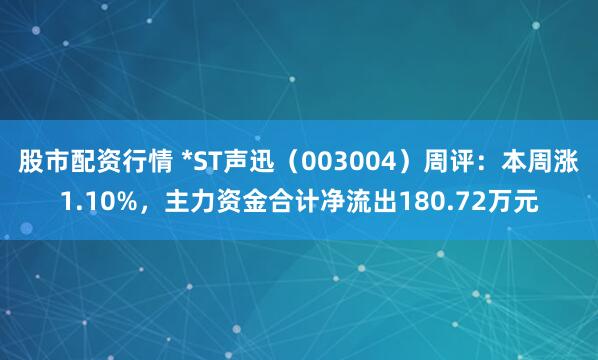 股市配资行情 *ST声迅（003004）周评：本周涨1.10%，主力资金合计净流出180.72万元